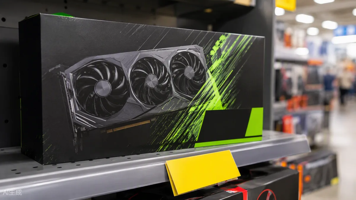 Carte graphique MSI GeForce RTX 5060 Ti exposée sur un présentoir de déstockage dans un magasin Walmart